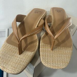 Sweet Life tan woven Helen flip flop sandal